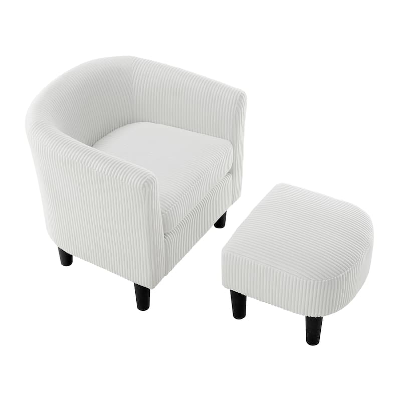 Modern Accent Chair,Upholstered Arm Chair Linen Corduroy Single Sofa Chair with Ottoman Foot Rest Comfy Armchair - White