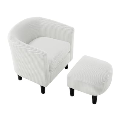 White 26.38" Corduroy Arm Chair with Ottoman