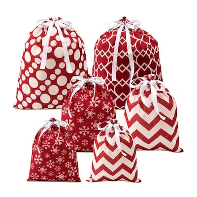 Unique Christmas Gift Bag Set - 6 Pieces - Red