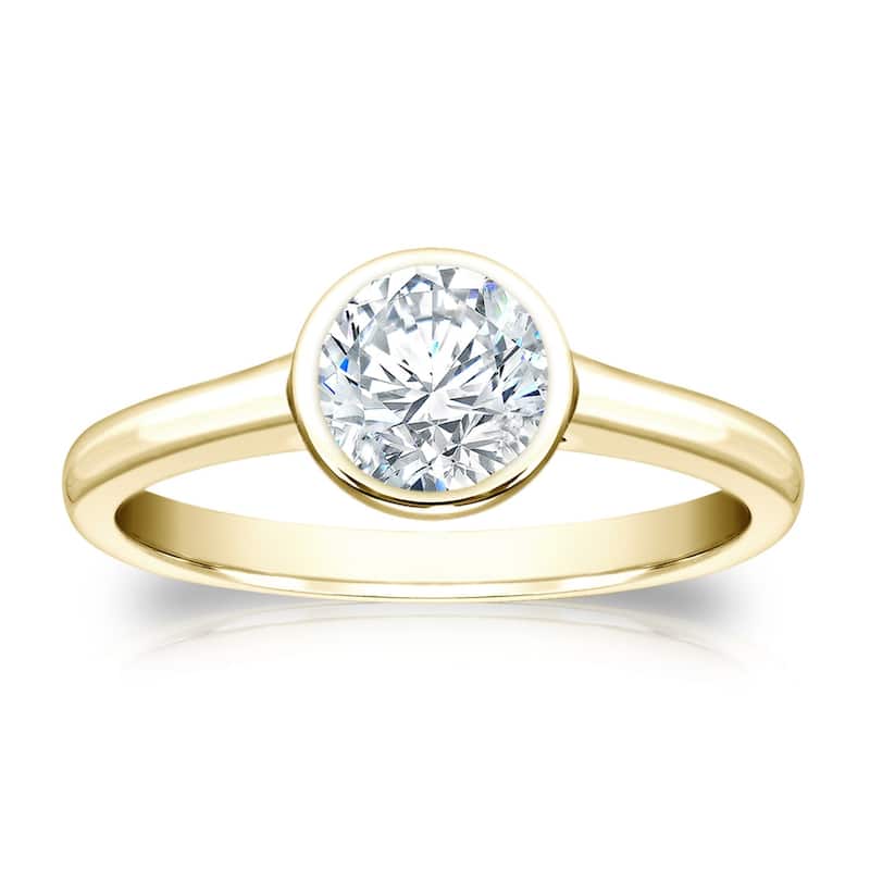 Auriya 14k Gold 3/4ctw Bezel-set Solitaire Diamond Engagement Ring - Yellow - 4