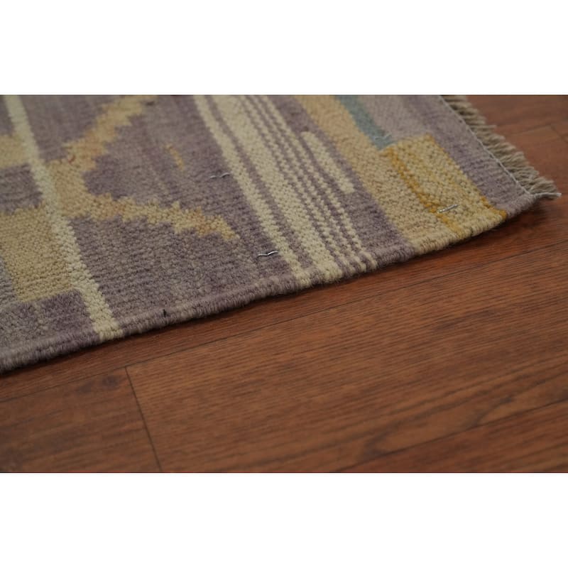 Hand Woven Oriental 100% Wool Carpet Southwestern Tribal Purples Kilim Area Rug - 8' 7'' X 5' 8''