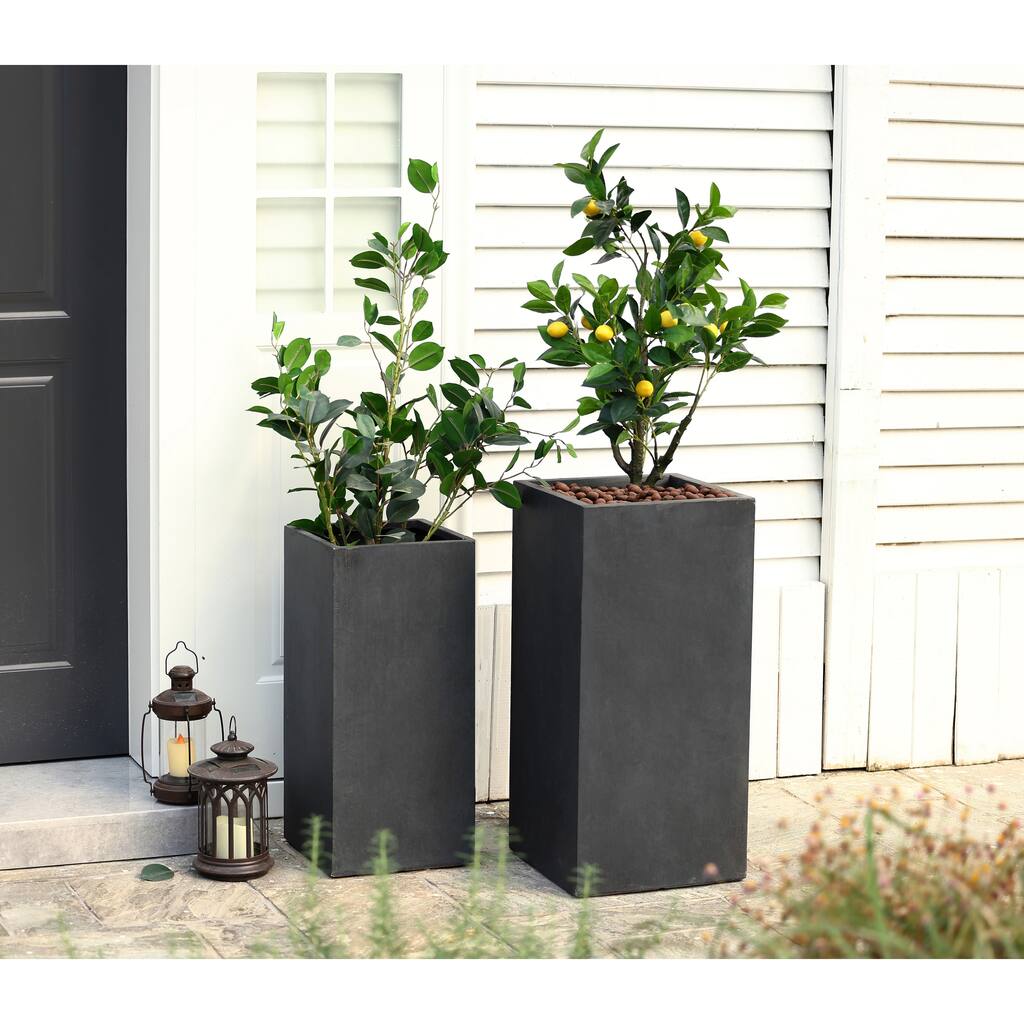 Grey Tall Square MgO Planters (Set of 2)