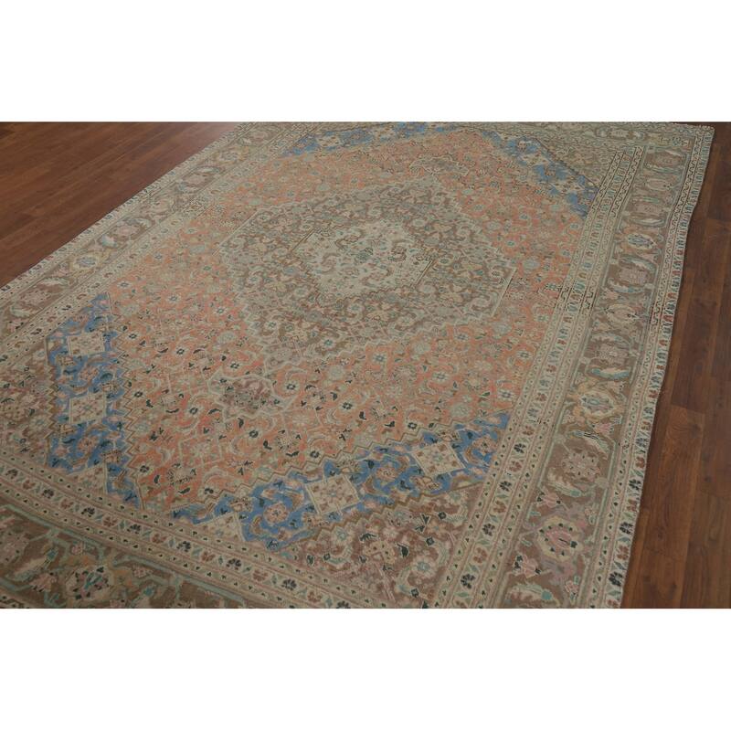 Geometric Tabriz Vintage Persian Rug Hand-Knotted Wool Carpet - 6'4" x 9'8"