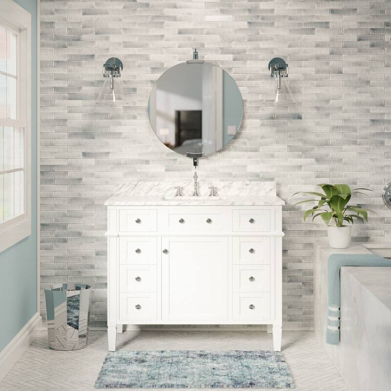 KitchenBathCollection Hailey 48" Bathroom Vanity with Carrara Marble Top - White