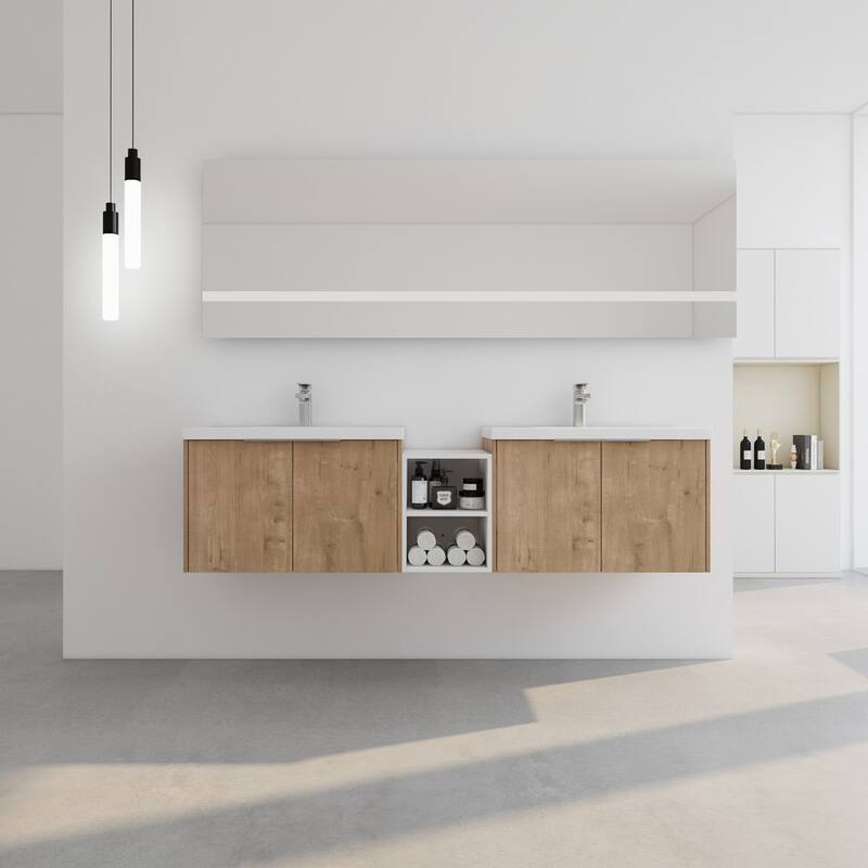 60 Inch Bathroom Vanity with Soft Close Doors, Resin Sink, Ample Storage and Matching Small Shelves (KD Packing)