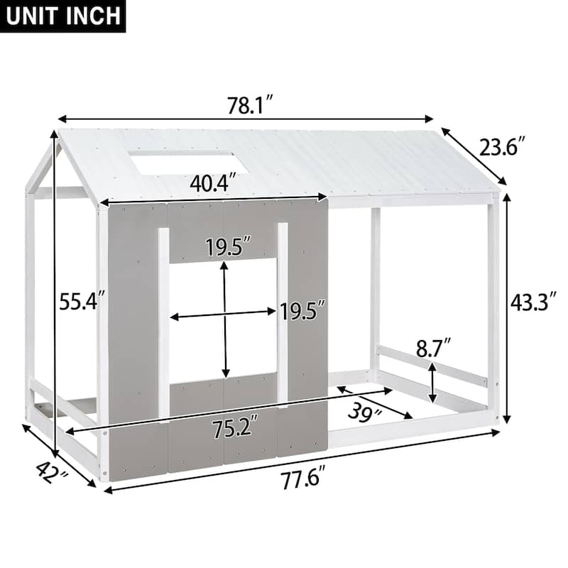 Twin Size House Bed with Roof and Window, Modern Design, Sturdy Pine Wood Frame, Easy Assembly, No Box Spring Needed