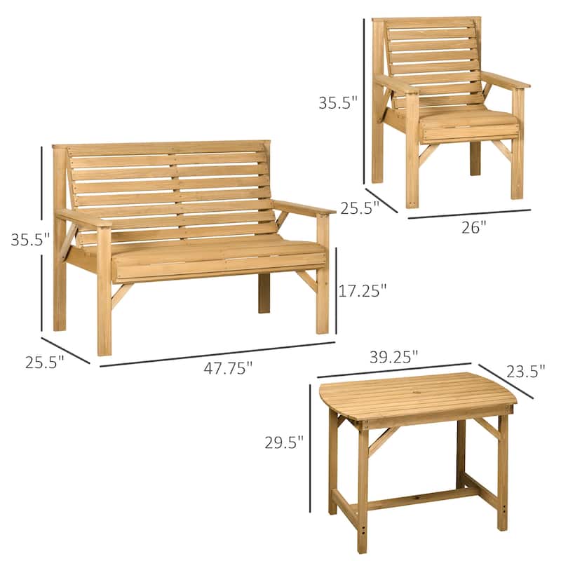 5-Piece Wooden Patio Dining Set for 6 with 2 Armchairs,2 Loveseats,and 1 Dining Table with Umbrella Hole