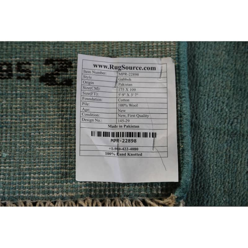 Modern Green Gabbeh Oriental Area Rug Bedroom Handmade Wool Carpet - 3'7" x 5'9"