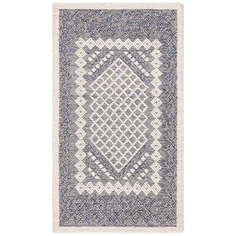 SAFAVIEH Handmade Natura Teresina Transitional Geometric Cream/Navy Wool Rug
