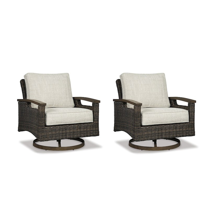 Paradise Trail Outdoor Medium Brown Swivel Lounge Chairs (Set of 2) - 32.5" W x 37" D x 37" H
