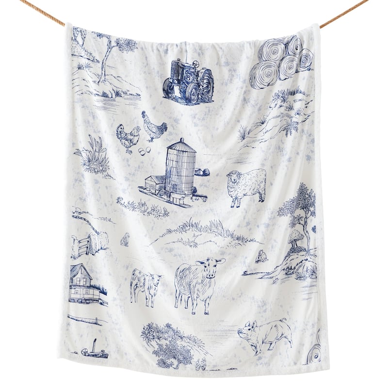 Indigo Hill by HiEnd Accents Campfire Sherpa Fleece Throw, 1PC or 3PC - 3-Piece - Farm Life - Blue