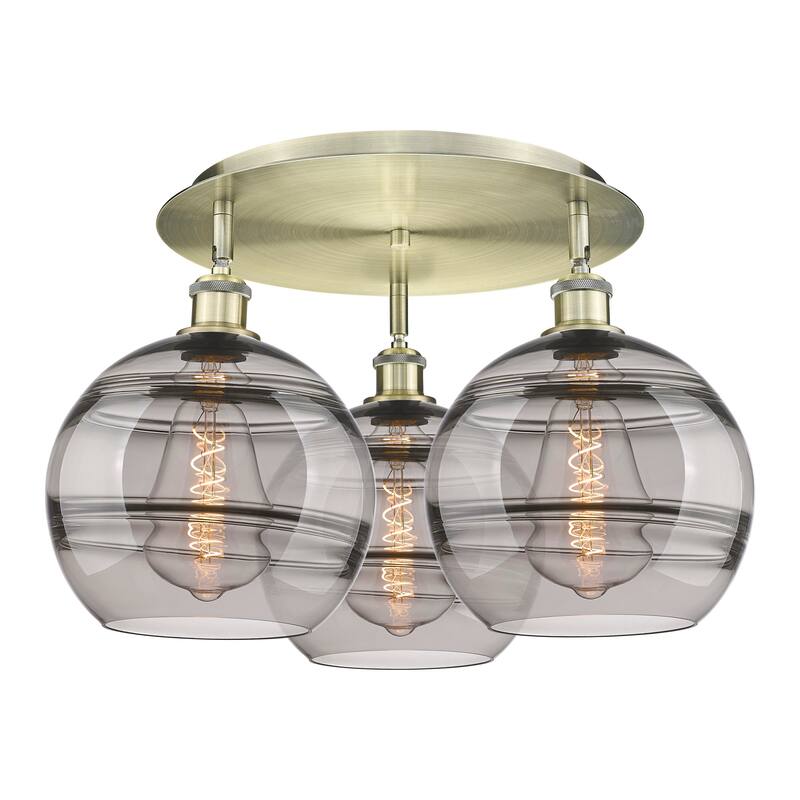 Innovations Lighting 516-3C-13-22 Rochester Flush Rochester 3 Light - Antique Brass / Light Smoke