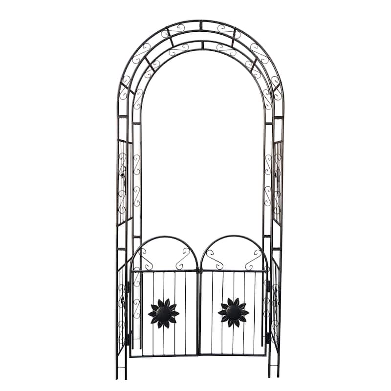 Metal Garden Arch with doors Garden Arbor - Black
