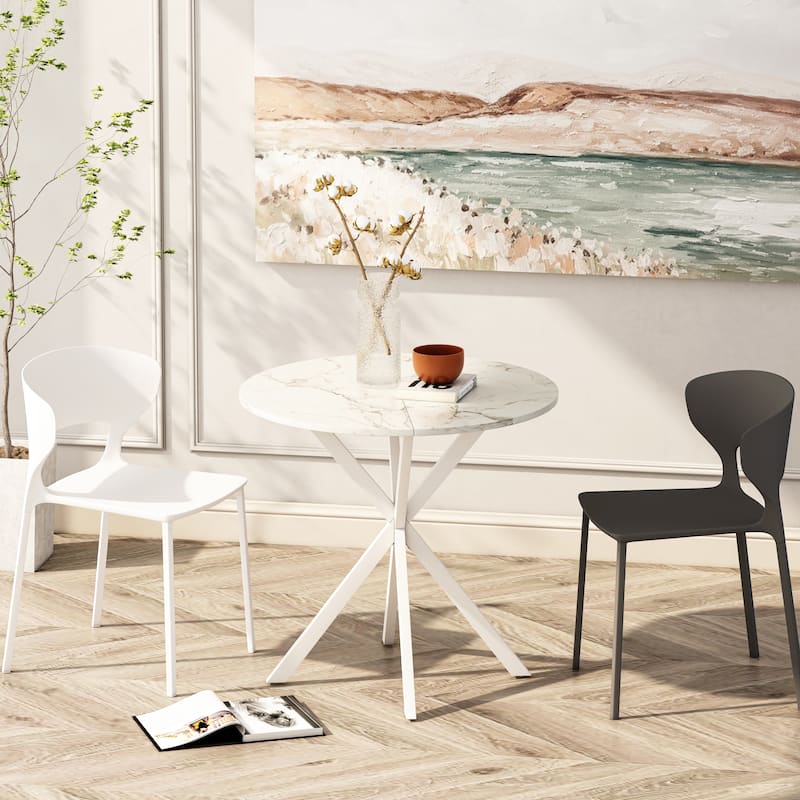 47.24" Modern Cross Leg Round Dining Table, White Marble Top Occasional Table