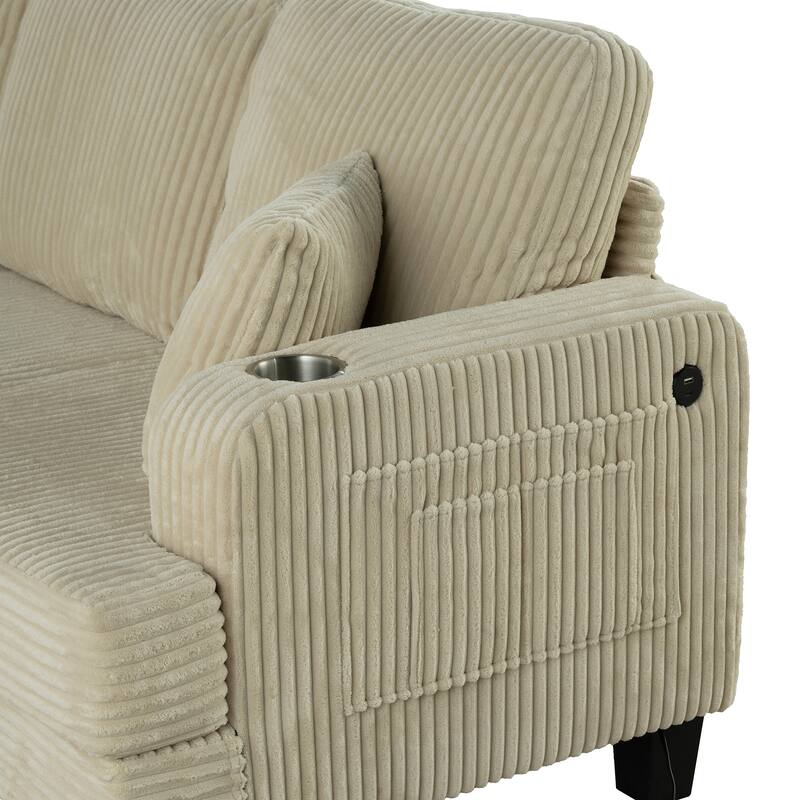 Modern Fabric 3-piece Sectional Sofa Set with Loveseat and Storage Ottoman