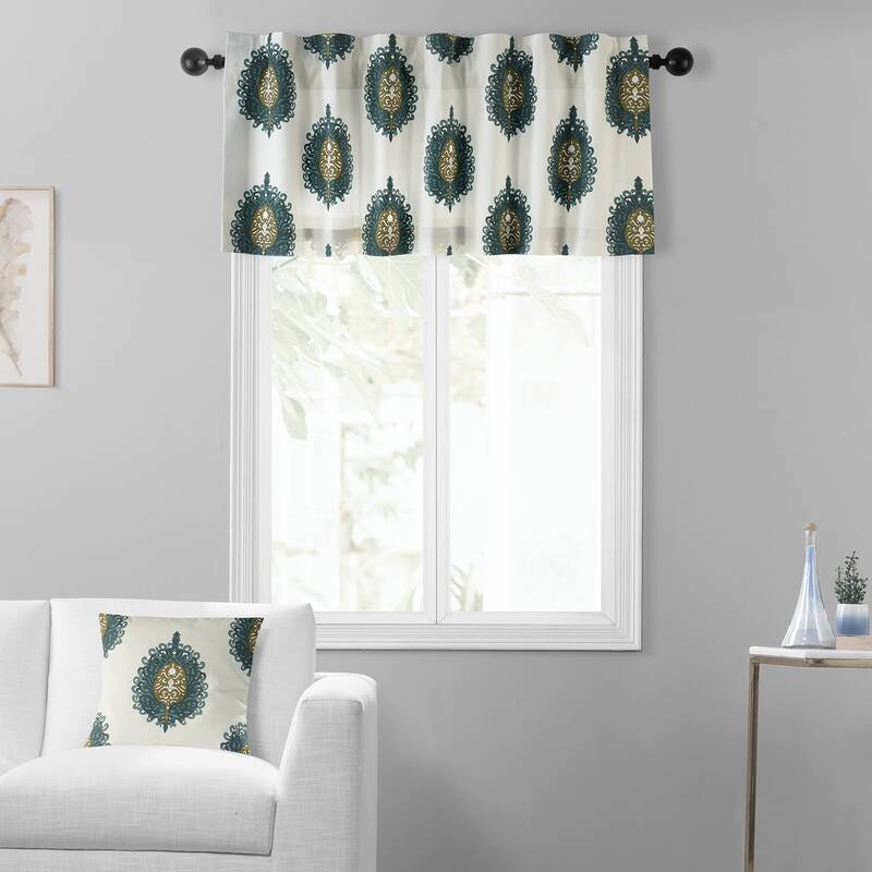 Exclusive Fabrics Mayan Printed Cotton Window Valance - 50 X 19 - Mayan Teal