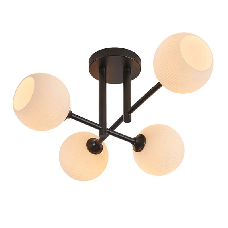 KAWOTI 4-light Modern Semi-flush Mount with Frosted White Ribbed Glass Shade - L23" * W18" * H9.63"