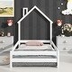 preview thumbnail 3 of 28, Twin Size Wood Bed Frame with House-shaped Headboard Floor bed with Fences