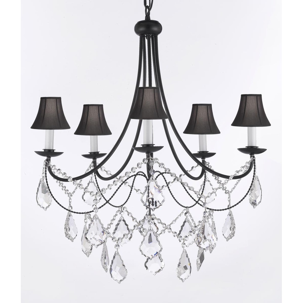 Empress Crystal Wrought Iron Chandelier Lighting H22.5 x W26 With Black Shades - Chandeliers For Bedrooms by Overstock.com