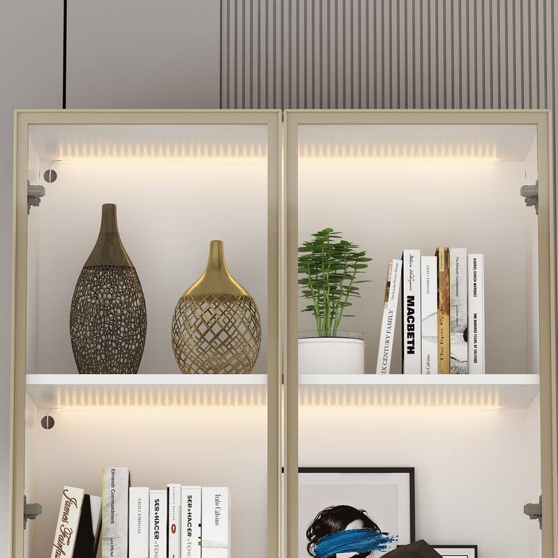 Tall Modular Display Storage Cabinet Bookcase w/Light Home Office
