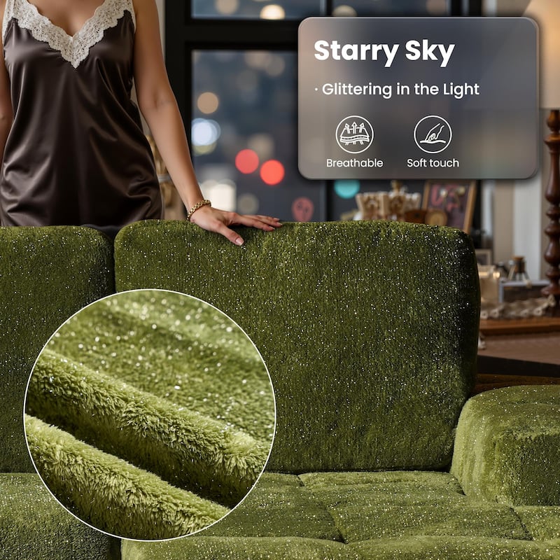 OVIOS Starry Sky Fabric Chaise Lounge Sofa-Green
