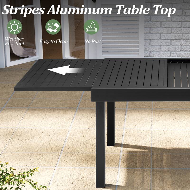 11PC Outdoor Aluminum Expandable Rectangle Patio Dining Sets Table with Rattan Chair