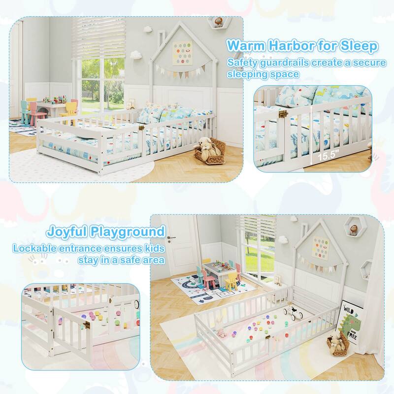 Costway Twin Size Montessori Floor Bed for Toddler with Lockable Door