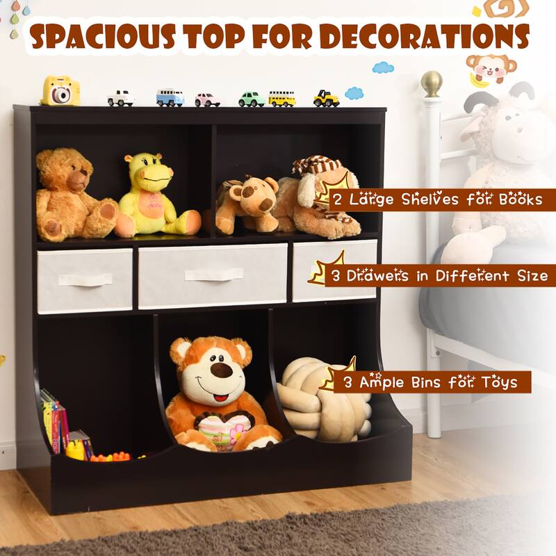 Costway Freestanding Multi-Bin Storage Cubby with 3 Baskets - See Description