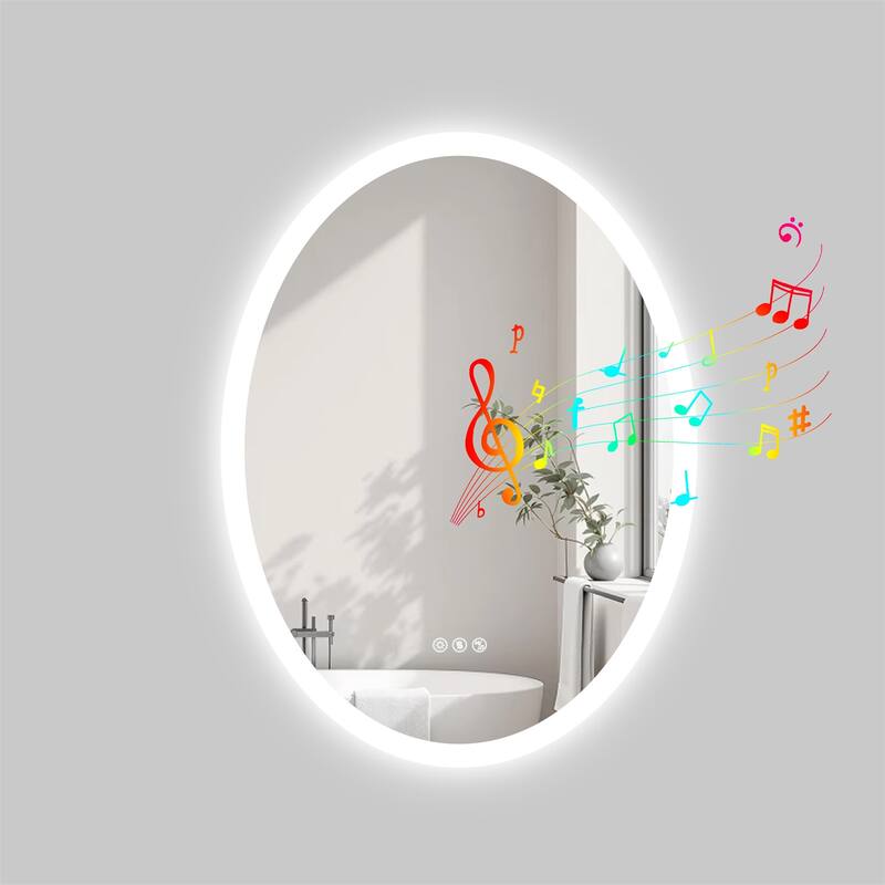 Bluetooth Lighted Bathroom Mirror Oval LED with Double NdFeB Speakers Wall Vanity Mirror - 23.62x31.50