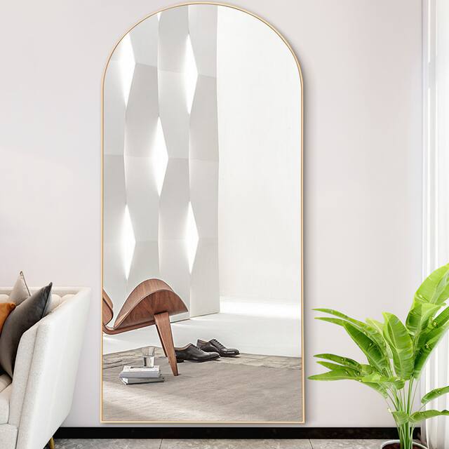 Modern Arched Mirror Full-Length Floor Mirror with Stand - 71x27 - Gold