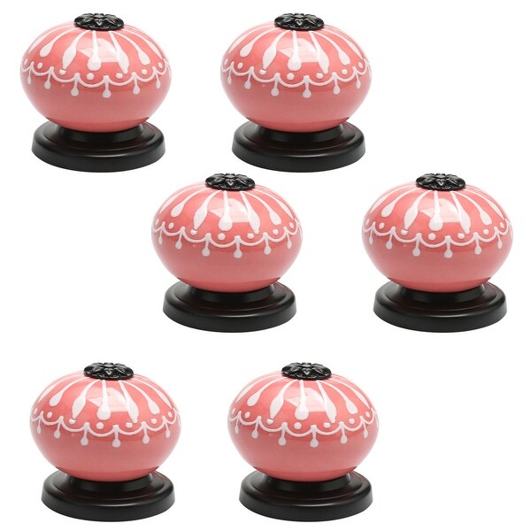 6pcs Ceramic Knobs Pull Handle Furniture Drawer TV Cabinet Cupboard Wardrobe Dresser Door Knobs Replacement Accessories Pink
