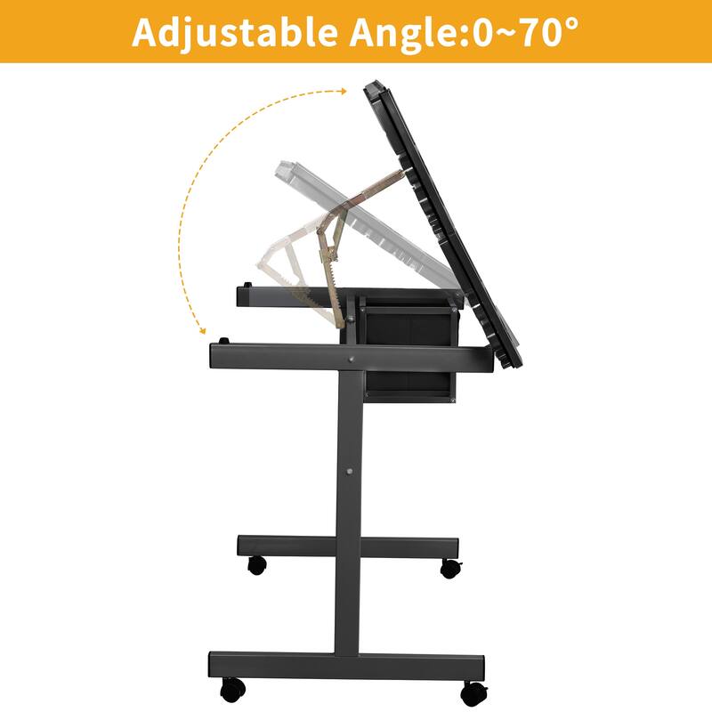 Adjustable Art Drawing Desk Craft Station Drafting with 2 fabric Drawers and 4 Wheels (white)