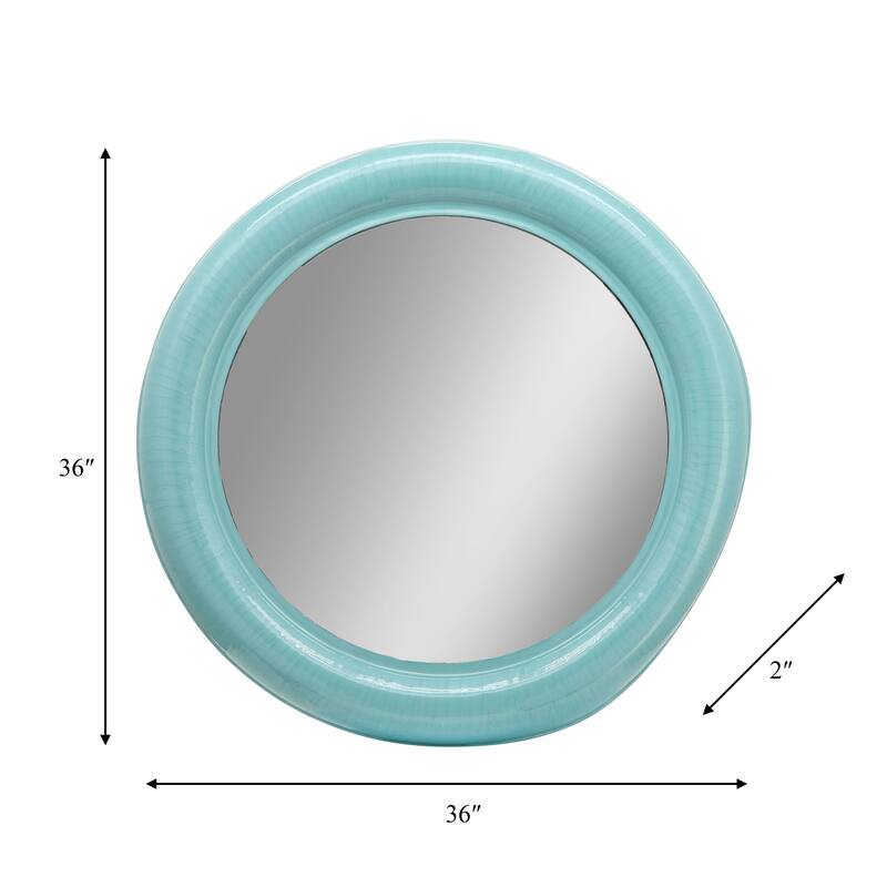 36" Mounted Round Metal Wall Mirror Contemporary Turquoise Teal Blue Circle Hanging Mirror for Bedroom, Bathroom, Home