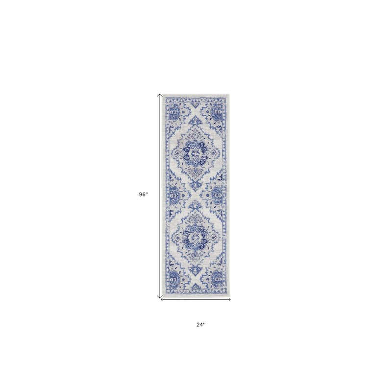 Power Loomed Distressed Abstract Floral Non Skid Stain Resistant Area Rug - 96' X '24' X '0.39