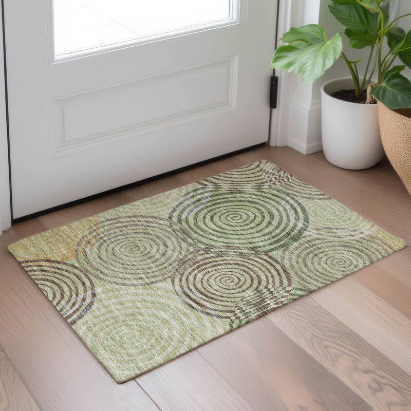 Machine Washable Indoor/ Outdoor Contemporary Swirls Chantille Rug