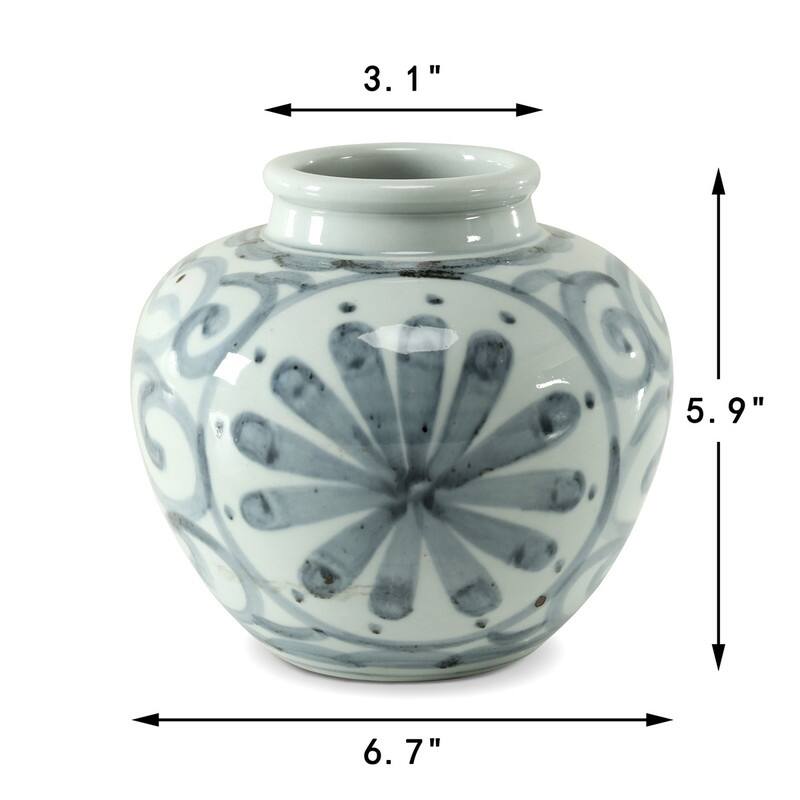 Approx 6 Inches Subtle Blue and White Vase with Flower Motif
