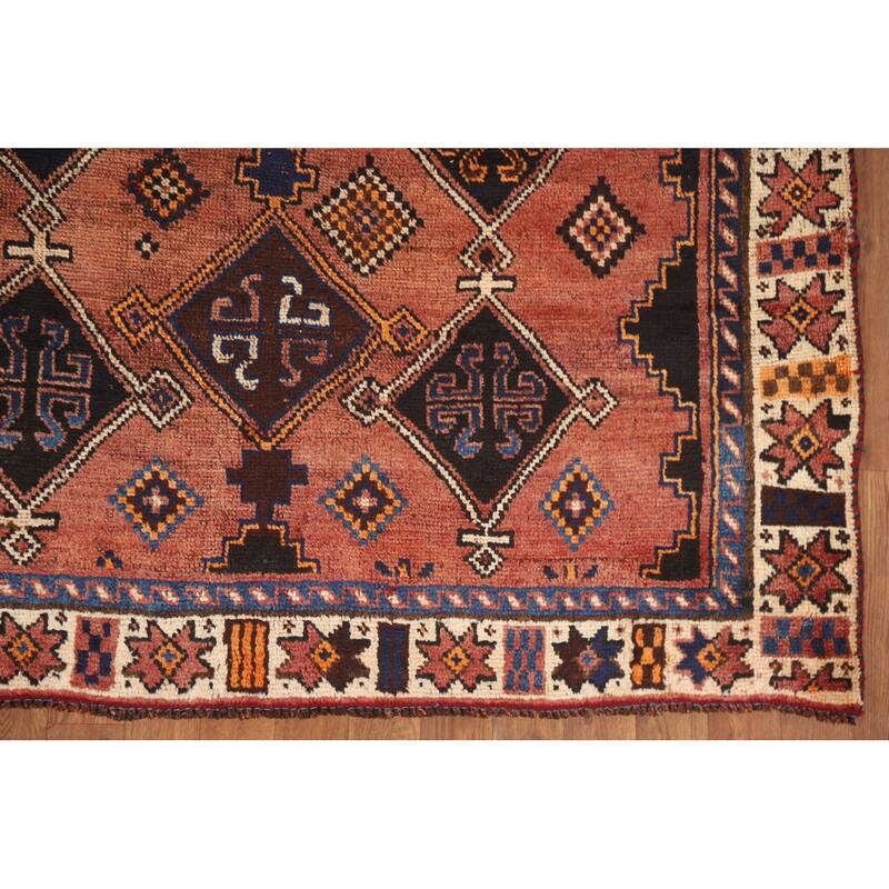 Hand Knotted Oriental 100% Wool Carpet Traditional Geometric Oranges & Rust Qashqai Area Rug - 9' 1'' X 4' 9''