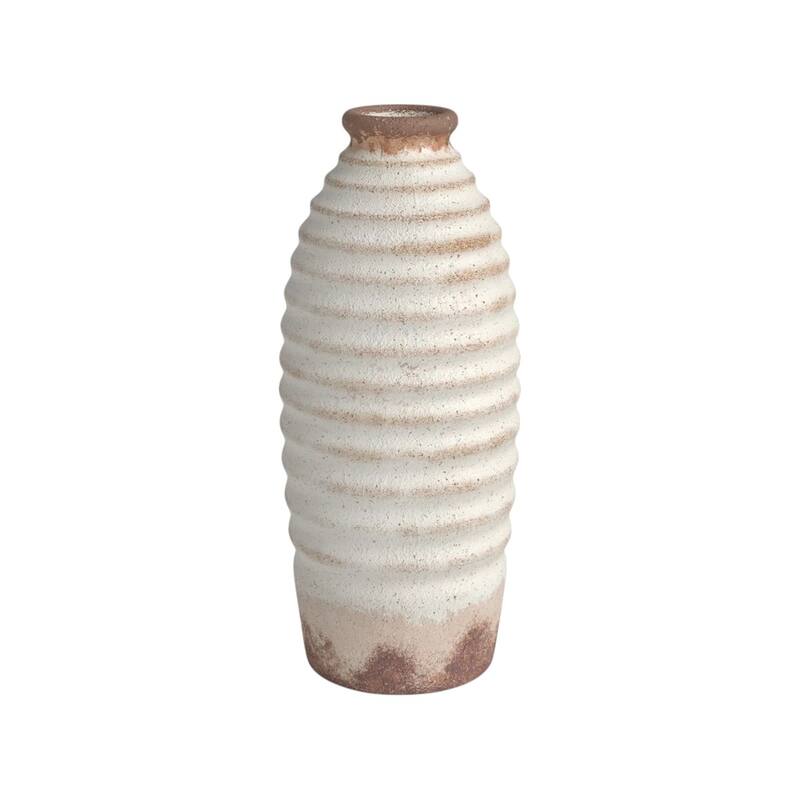 11" Ivory And Brown Round Ceramic Table Vase - 7.70