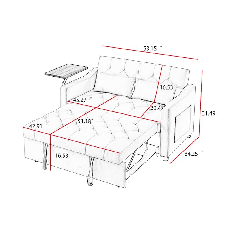 Loveseat Sofa with Tufted Back, Convertible Sleeper Sofa Bed with Pull-Out Bed, Upholstered Sofa Bed for Living Room