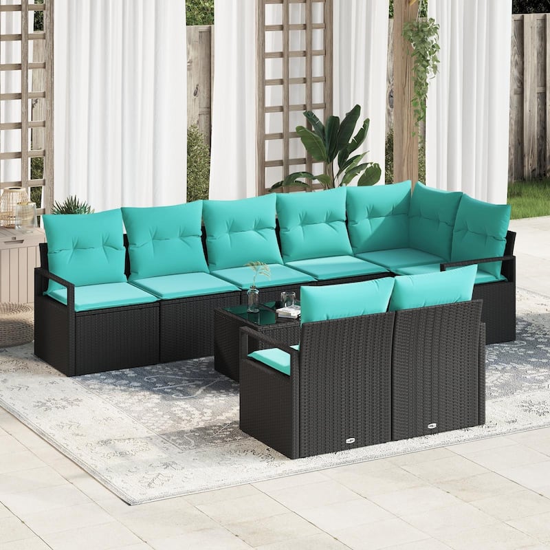 9 Piece Garden Sofa Set with Cushions - 113×48×27.2 - Black-with table