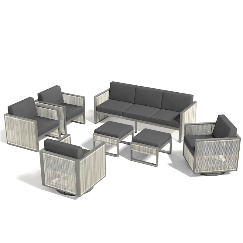 Pocassy 7-Piece Outdoor Sofa Swivel Chair with Ottoman