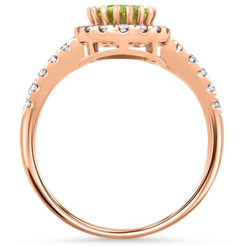 1 1/2Ct Oval Peridot Halo Diamond Ring Gold Lab Grown