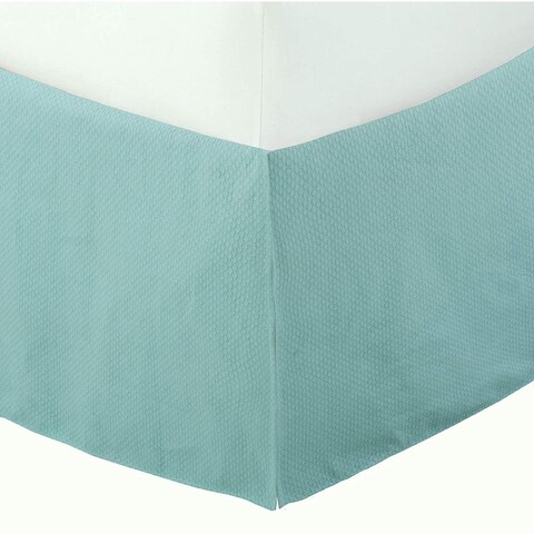 Teal Turquoise Honeycomb Pattern Cotton Jacquard Pleated Bed Skirt Tailored Dust Ruffle w/ Split Corners 16" Drop