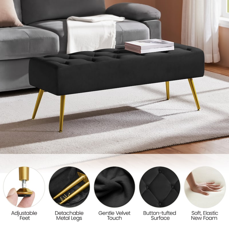 Yaheetech Upholstered Footstool Velvet Ottoman Button-Tufted Table Bench - 45"×16"×17"