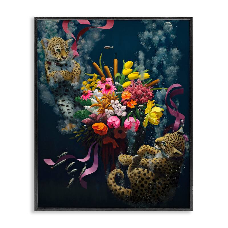 Stupell Bouquet with Leopards Underwater Framed Giclee Art Design By Heather Gauthier - 16 x 20 - Black