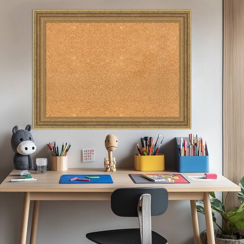 Elliot Gold Framed Cork Board - Bulletin Board, Organization Board, Pin Board
