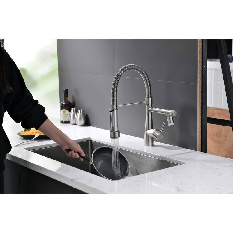 Brushed Nickel Modern Kitchen Faucet Pull Down with LED Light
