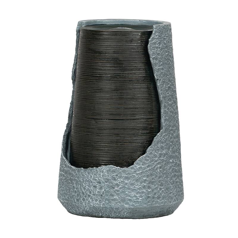 17x17x26" Polyresin Water Fountain, Unique Broken Urn Fountain Chic Dynamic Modern Design with Light for Garden, Lawn