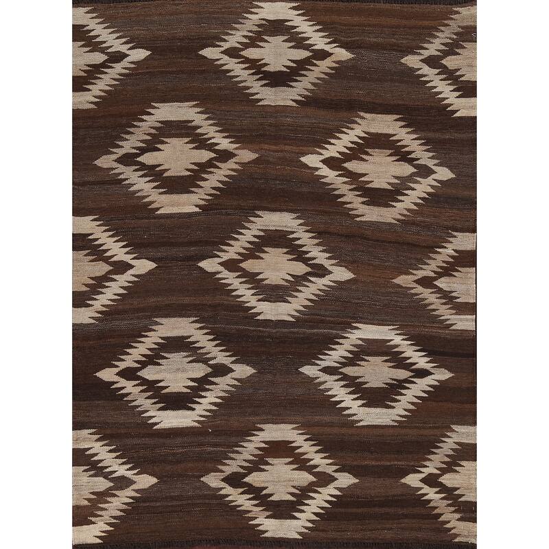 Natural Dye Geometric Tribal Kilim Oriental Wool Area Rug Flat-weave - 4'11" x 6'5"