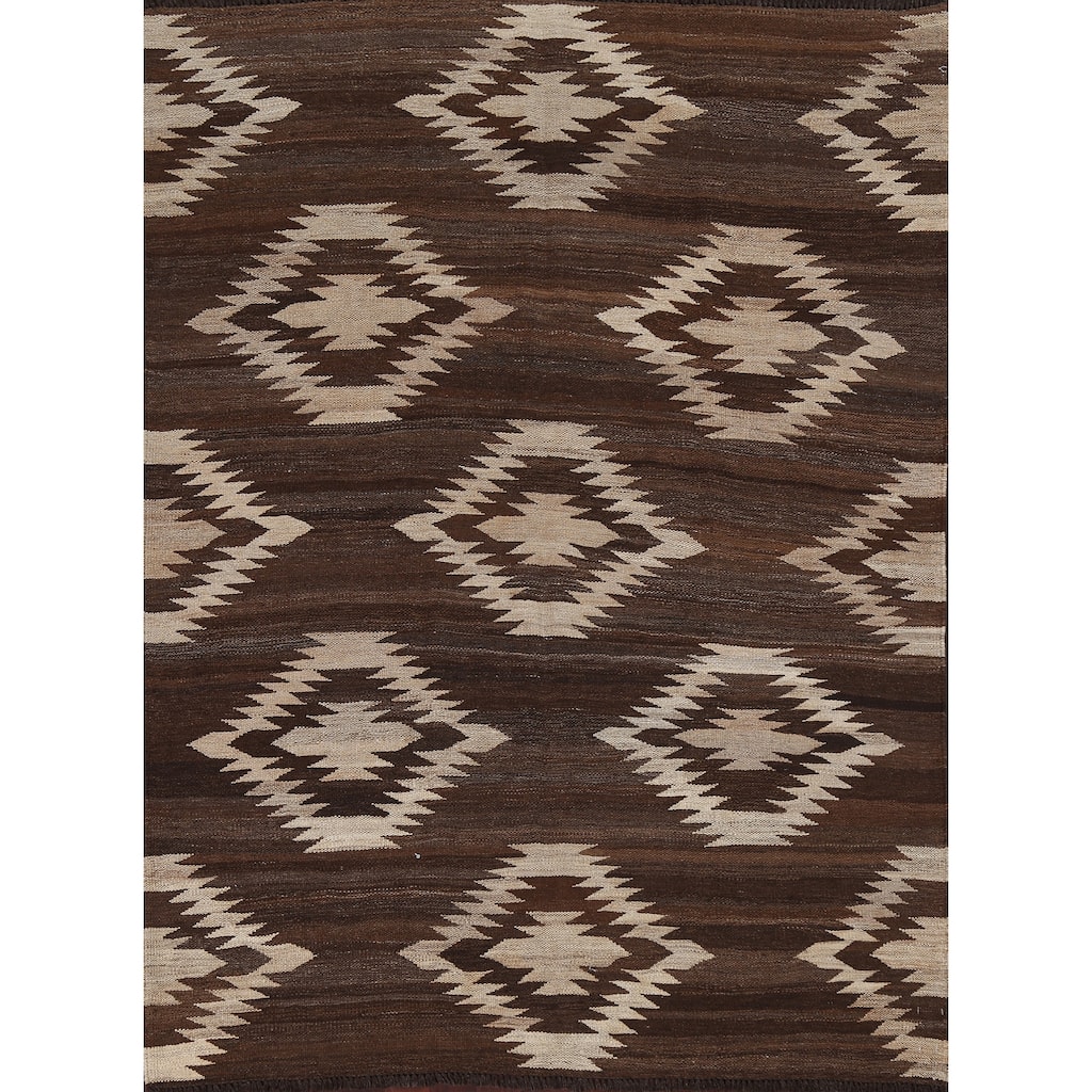 Natural Dye Geometric Tribal Kilim Oriental Wool Area Rug Flat-weave - 4'11" x 6'5"